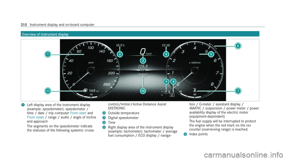 MERCEDES-BENZ GLS SUV 2022  Owners Manual �O�v�e�r�v�i�e�w� �o�f� �i�n�s�t�r�u�m�e�n�t� �d�i�s�p�l�a�y
�1
�L�es� �d�i�s�p�l�a�y� �a�r�e�a� �o�f� �t�h�e� �i�n�s�t�r�u�m�e�n�t� �d�i�s�p�l�a�y
�(�e�x�a�m�p�l�e�:� �s�p�e�e�d�o�m�e�t�e�r�)�:� �s�