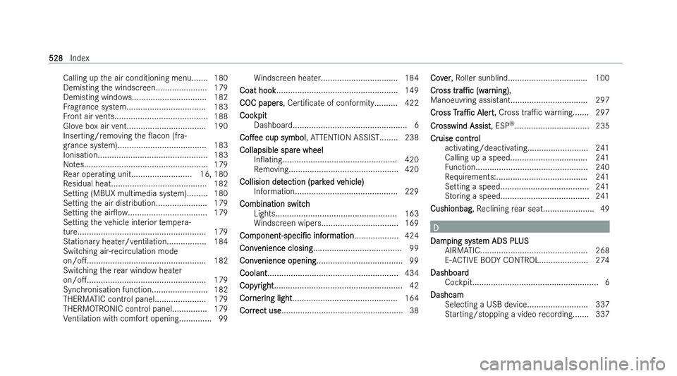 MERCEDES-BENZ GLS SUV 2022  Owners Manual �C�a�l�l�i�n�g� �u�p� �t�h�e� �a�i�r� �c�o�n�d�i�t�i�o�n�i�n�g� �m�e�n�u�.�.�.�.�.�.�. �1�8�0
�D�e�m�i�s
�t�i�n�g� �t�h�e� �w�i�n�d�s�c�r�e�e�n�.�.�.�.�.�.�.�.�.�.�.�.�.�.�.�.�.�.�.�.�.�. �1�7�9
�D�e�