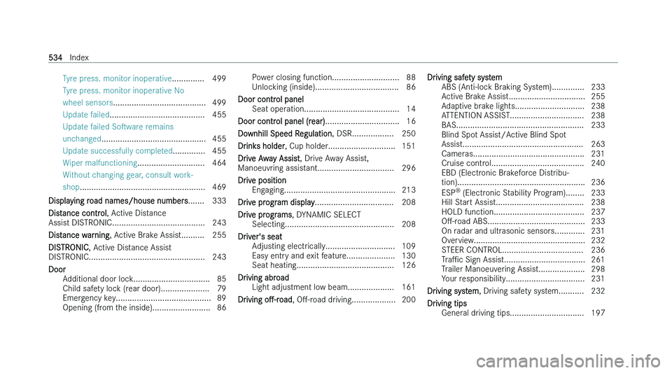 MERCEDES-BENZ GLS SUV 2022  Owners Manual �T�y�r�e� �p�r�e�s�s�.� �m�o�n�i�t�o�r� �i�n�o�p�e�r�a�t�i�v�e
�.�.�.�.�.�.�.�.�.�.�.�.�.�. �4�9�9
�T�y�r�e� �p�r�e�s�s�.� �m�o�n�i�t�o�r� �i�n�o�p�e�r�a�t�i�v�e� �N�o
�w�h�e�e�l� �s�e�n�s�o�r�s �.�.�