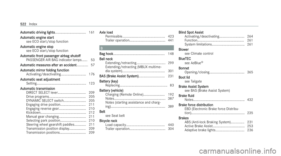 MERCEDES-BENZ GLS SUV 2021  Owners Manual A
A
ut
ut omatic dr
omatic dr iving lights
iving lights................................ 161
A
A ut
ut omatic engine st
omatic engine st art
art
see ECO start/s top function
A
A ut
ut omatic engine st
