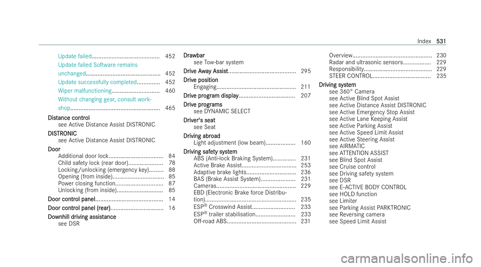 MERCEDES-BENZ GLS SUV 2021  Owners Manual Update
failed......................................... 452
Update failed SoTware remains
unchanged............................................. 452
Update successfully comple ted.............. 452
Wi