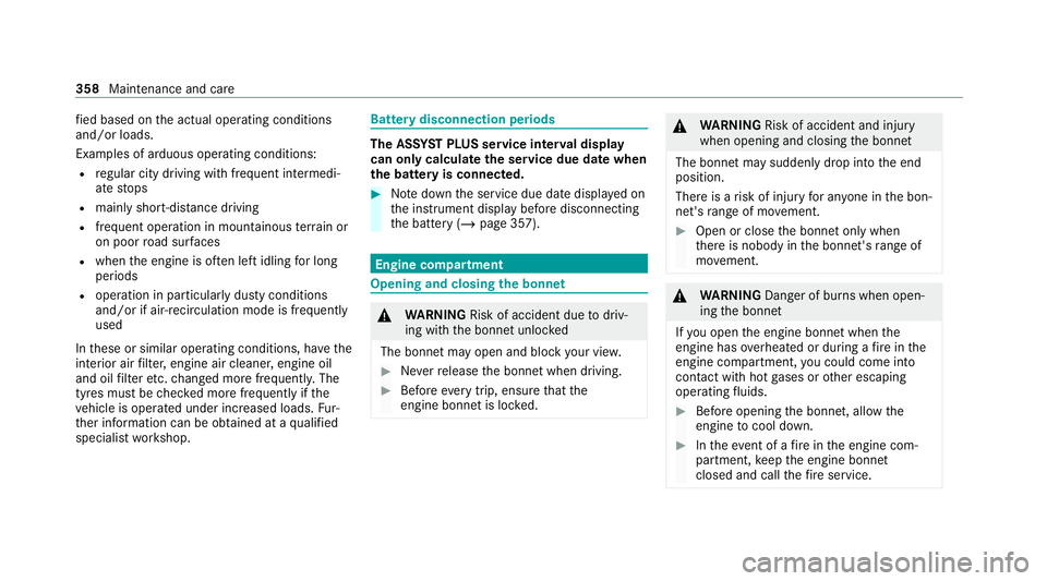 MERCEDES-BENZ GLS SUV 2020 Owners Manual fi
ed based on the actual operating conditions
and/or loads.
Examples of arduous operating conditions:
R regular city driving with frequent intermedi‐
ate stops
R mainly short-dis tance driving
R fr MERCEDES-BENZ GLS SUV 2020 Owners Manual fi
ed based on the actual operating conditions
and/or loads.
Examples of arduous operating conditions:
R regular city driving with frequent intermedi‐
ate stops
R mainly short-dis tance driving
R fr