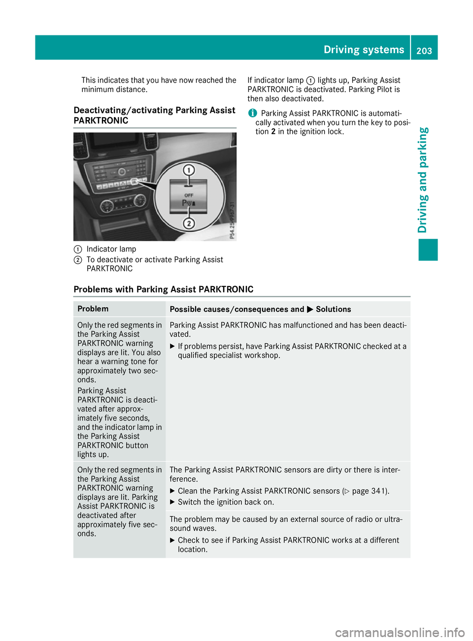 MERCEDES-BENZ GLS SUV 2016 Owners Manual This indicates that you have now reached the
minimum distance.
Deactivating/activating Parking Assist
PARKTRONIC :
Indicator lamp
; To deactivate or activate Parking Assist
PARKTRONIC If indicator lam MERCEDES-BENZ GLS SUV 2016 Owners Manual This indicates that you have now reached the
minimum distance.
Deactivating/activating Parking Assist
PARKTRONIC :
Indicator lamp
; To deactivate or activate Parking Assist
PARKTRONIC If indicator lam