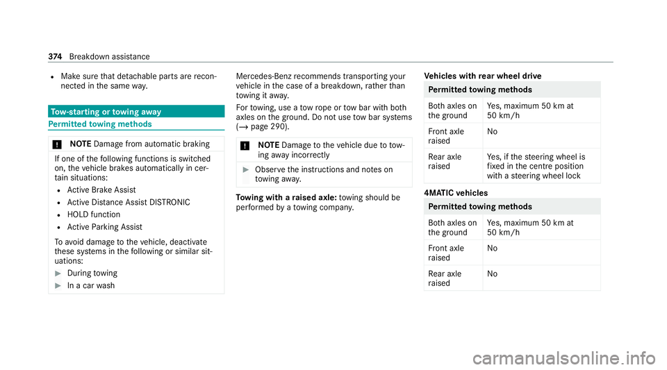 MERCEDES-BENZ S-CLASS SALOON LONG 2020 Owners Manual R
Make sure that de tach able parts are recon‐
nected in the same way. To
w- starting or towing away Pe
rm itted towing me thods *
NO
TEDama gefrom auto matic braking If one of
thefo llowing functio MERCEDES-BENZ S-CLASS SALOON LONG 2020 Owners Manual R
Make sure that de tach able parts are recon‐
nected in the same way. To
w- starting or towing away Pe
rm itted towing me thods *
NO
TEDama gefrom auto matic braking If one of
thefo llowing functio