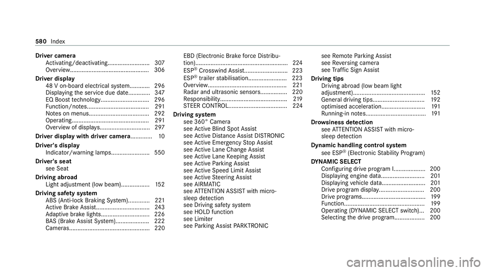 MERCEDES-BENZ S-CLASS SALOON LONG 2020 Owners Manual Driver camera
Activating/deactivating......................... 307
Overview.............................................. .306
Driver display 48 V on-boa rdelectrical sy stem............2 96
Displ ayi MERCEDES-BENZ S-CLASS SALOON LONG 2020 Owners Manual Driver camera
Activating/deactivating......................... 307
Overview.............................................. .306
Driver display 48 V on-boa rdelectrical sy stem............2 96
Displ ayi