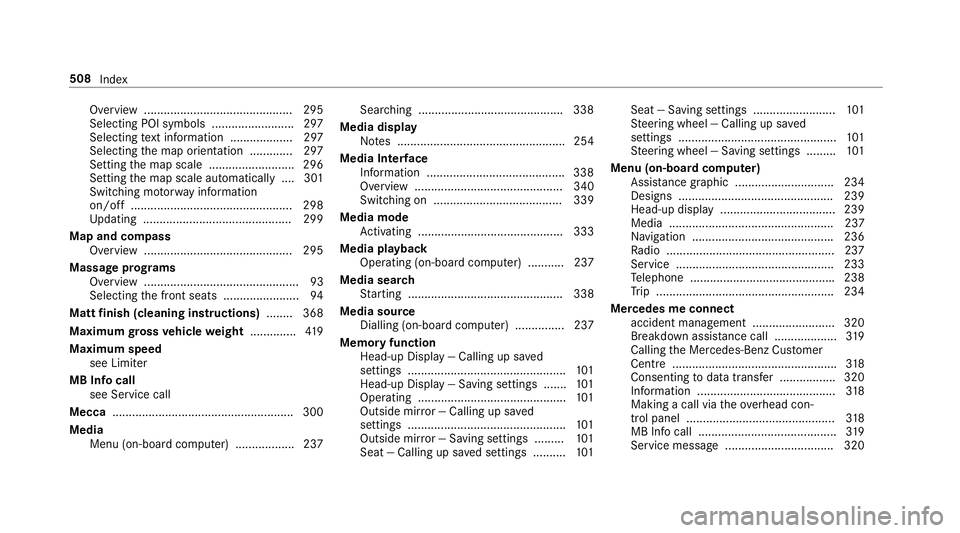 MERCEDES-BENZ S-CLASS COUPE 2017 Owners Manual Overvie
w............................................. 295
Selecting POI symbols .........................2 97
Selecting text information ................... 297
Selecting them ap orientation ........ MERCEDES-BENZ S-CLASS COUPE 2017 Owners Manual Overvie
w............................................. 295
Selecting POI symbols .........................2 97
Selecting text information ................... 297
Selecting them ap orientation ........