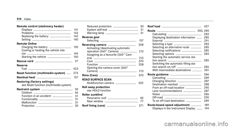 MERCEDES-BENZ S-CLASS COUPE 2017 Owners Manual Re
mo tecont rol(st ationa ryheater)
Displ ays. .............................................. 141
Problems ............................................. 14 3
Re placing theb atter y.................. MERCEDES-BENZ S-CLASS COUPE 2017 Owners Manual Re
mo tecont rol(st ationa ryheater)
Displ ays. .............................................. 141
Problems ............................................. 14 3
Re placing theb atter y..................