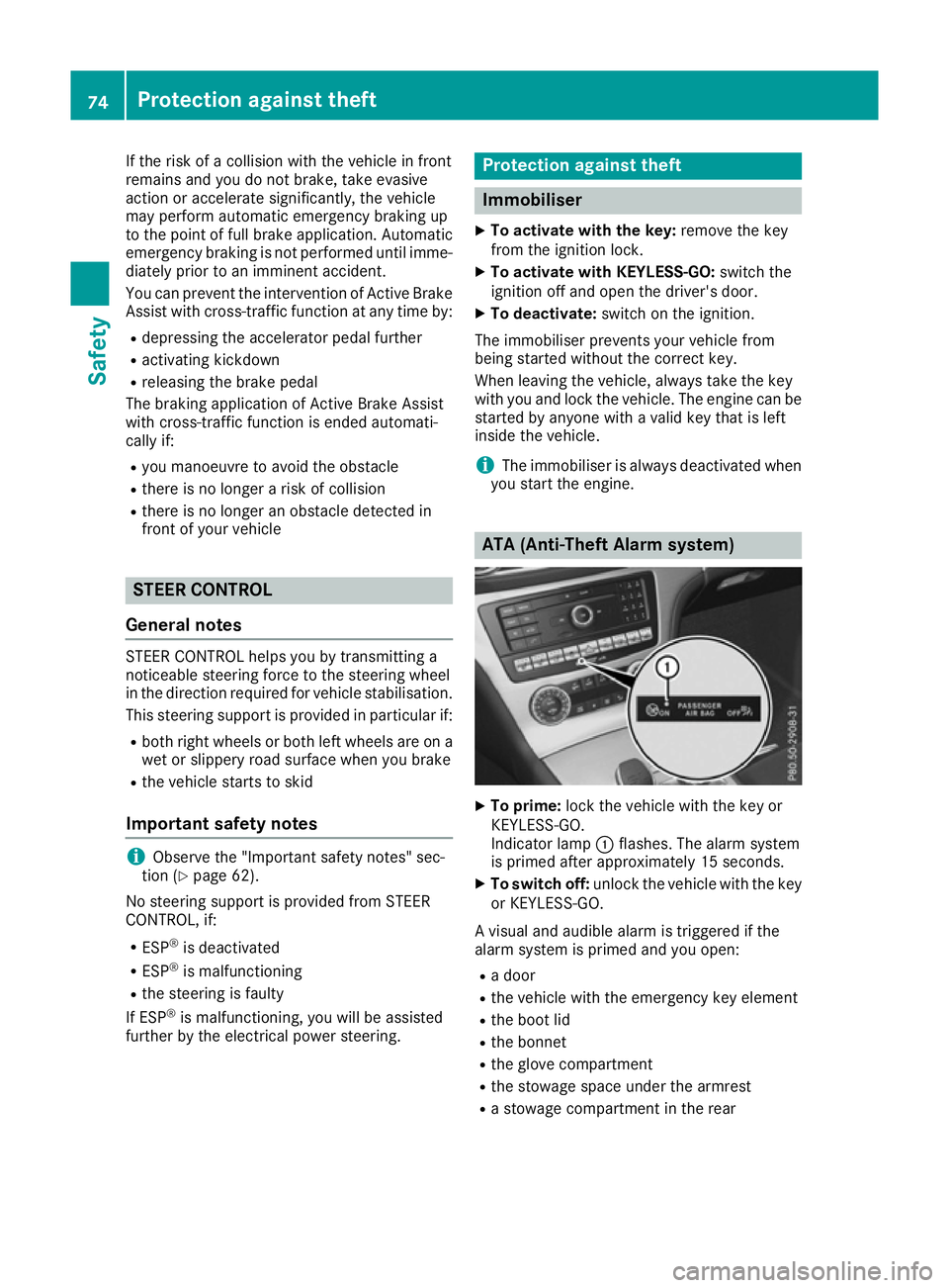 MERCEDES-BENZ SL ROADSTER 2016 Manual PDF If the risk of a collision with the vehicle in front
remains and you do not brake, take evasive
action or accelerate significantly, the vehicle
may perform automatic emergency braking up
to the point 