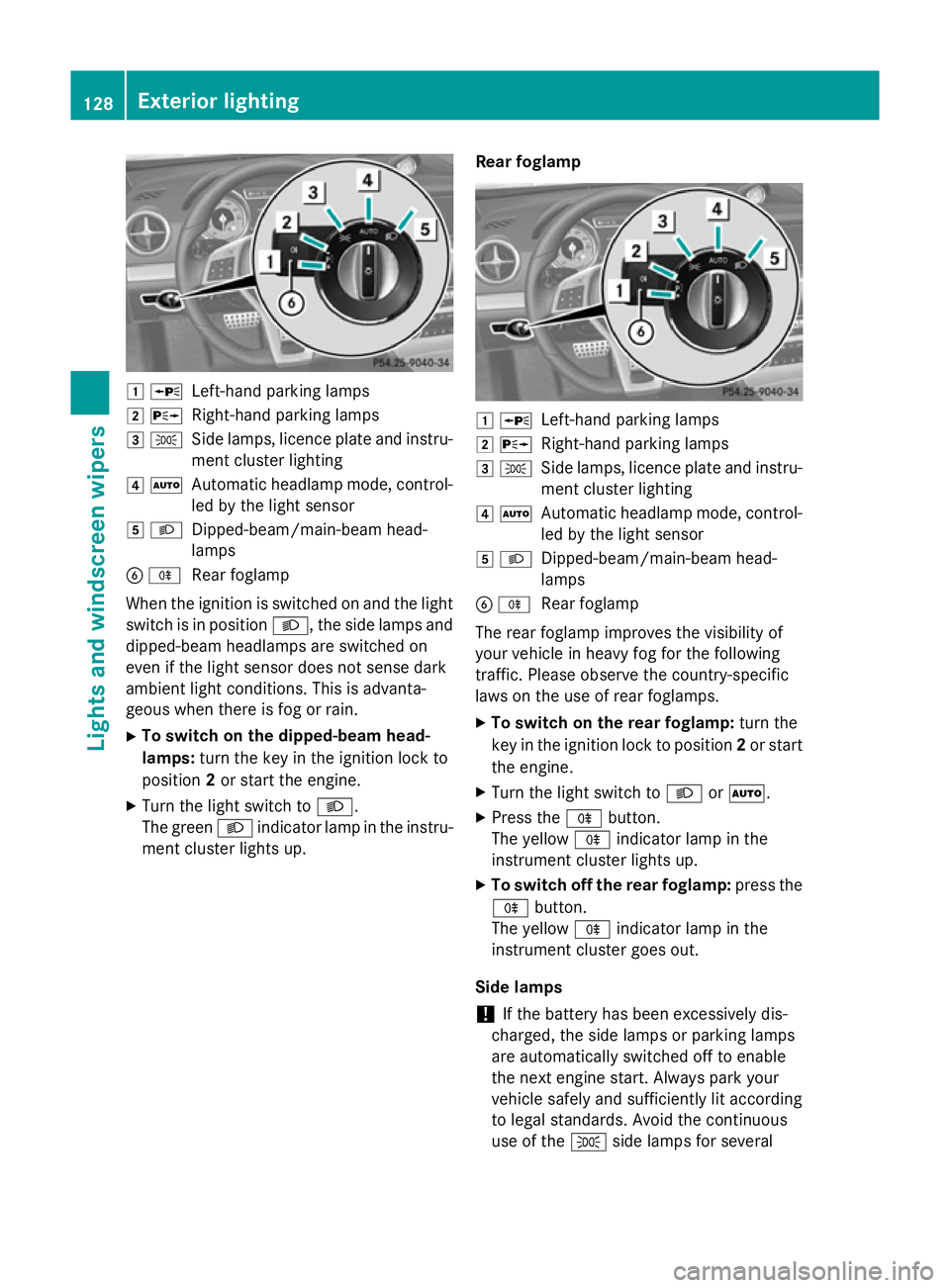 MERCEDES-BENZ SL ROADSTER 2012 Owners Manual 1
W
Left-hand parking lamps
2 X
Right-hand parking lamps
3 T
Side lamps, licence plate and instru-
ment cluster lighting
4 Ã
Automatic headlamp mode, control-
led by the light sensor
5 L
Dipped-beam/ MERCEDES-BENZ SL ROADSTER 2012 Owners Manual 1
W
Left-hand parking lamps
2 X
Right-hand parking lamps
3 T
Side lamps, licence plate and instru-
ment cluster lighting
4 Ã
Automatic headlamp mode, control-
led by the light sensor
5 L
Dipped-beam/