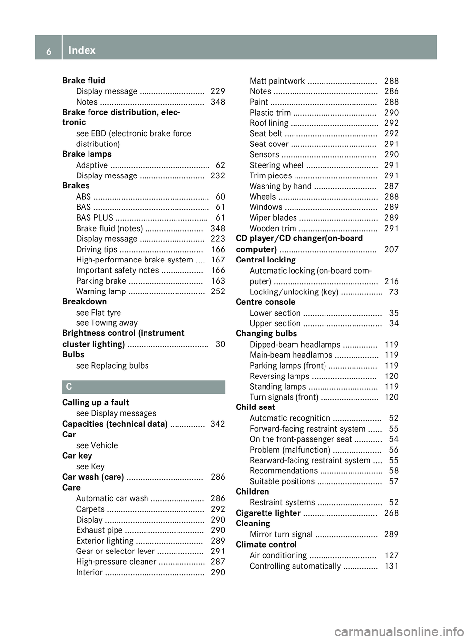 MERCEDES-BENZ SLK ROADSTER 2014  Owners Manual Brake fluid
Display message ............................ 229
Notes ............................................. 348
Brake force distribution, elec-
tronic
see EBD (electronic brake force
distribution