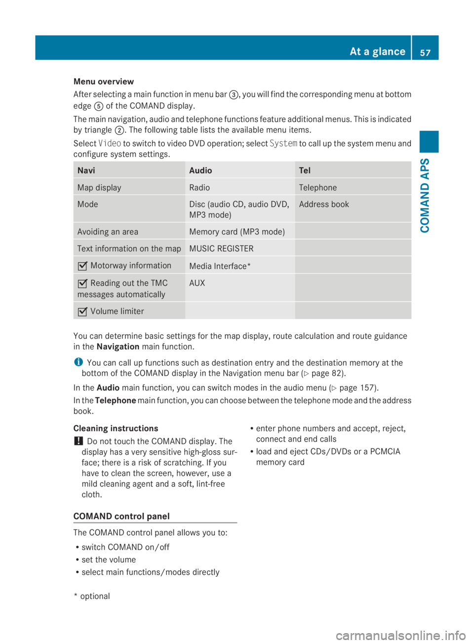 MERCEDES-BENZ SLS COUPE 2010  Owners Manual Menu overview
After selecting a main function in menu bar
0015, you will find the corresponding menu at bottom
edge 0012of the COMAND display.
The main navigation, audio and telephone functions featur