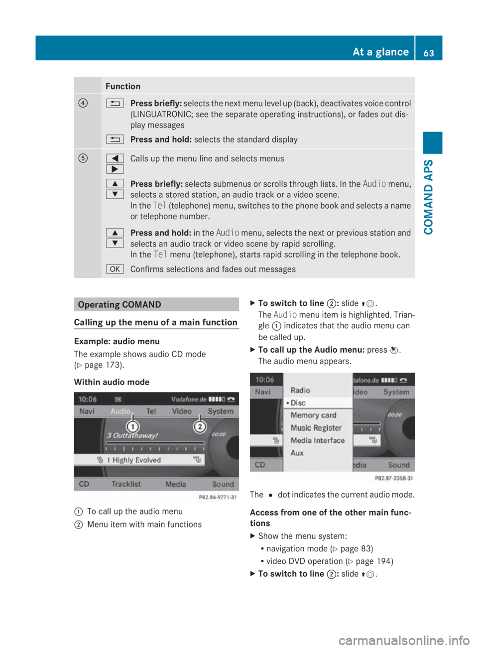 MERCEDES-BENZ SLS COUPE 2010 Repair Manual Function
0014
0001
Press briefly: selects the next men ulevel up (back), deactivates voice control
(LINGUATRONIC; see the separate operating instructions), or fades out dis-
play messages
0001 Press a MERCEDES-BENZ SLS COUPE 2010 Repair Manual Function
0014
0001
Press briefly: selects the next men ulevel up (back), deactivates voice control
(LINGUATRONIC; see the separate operating instructions), or fades out dis-
play messages
0001 Press a