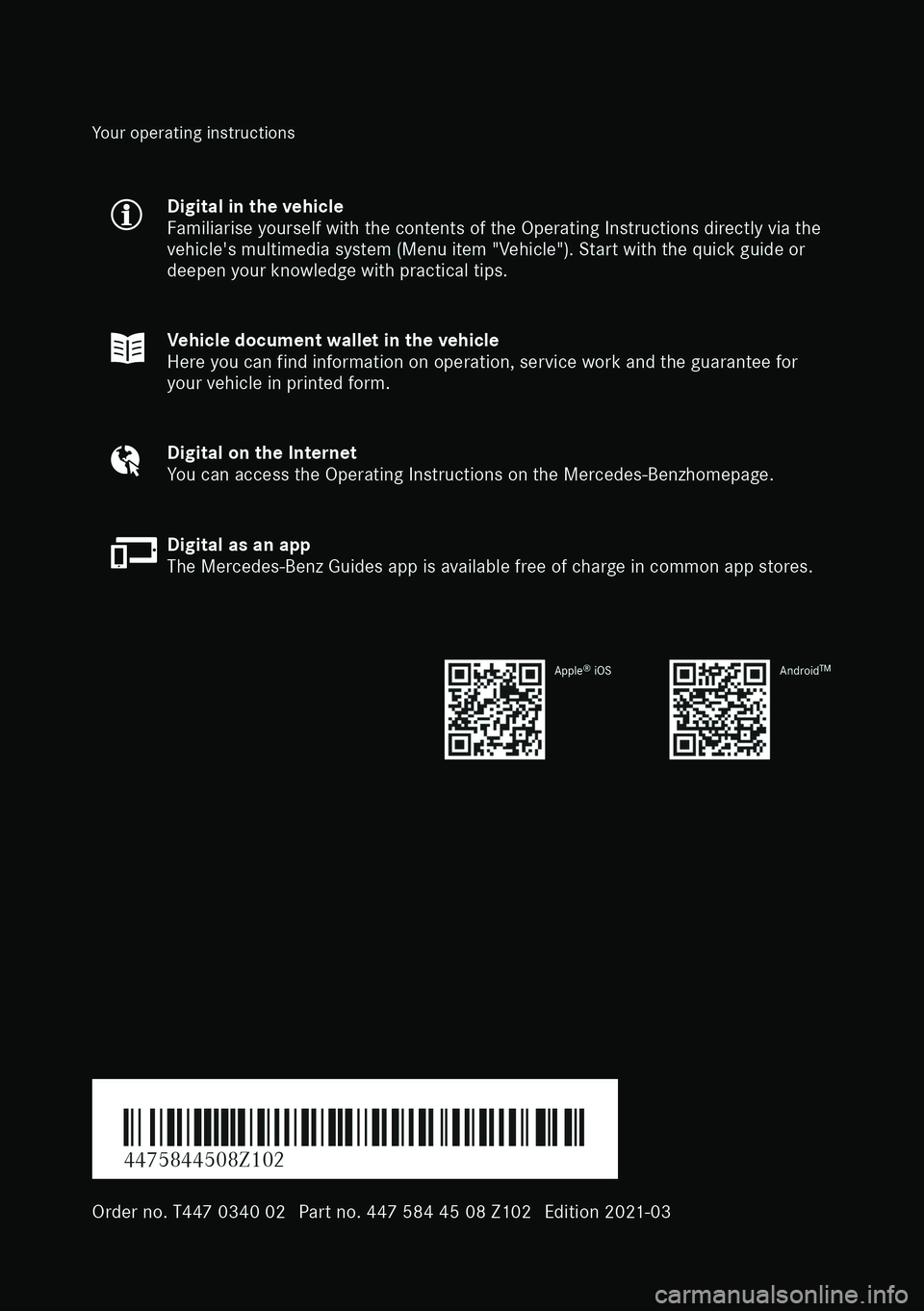 MERCEDES-BENZ V-CLASS MPV 2021 Owners Manual MERCEDES-BENZ V-CLASS MPV 2021 Owners Manual