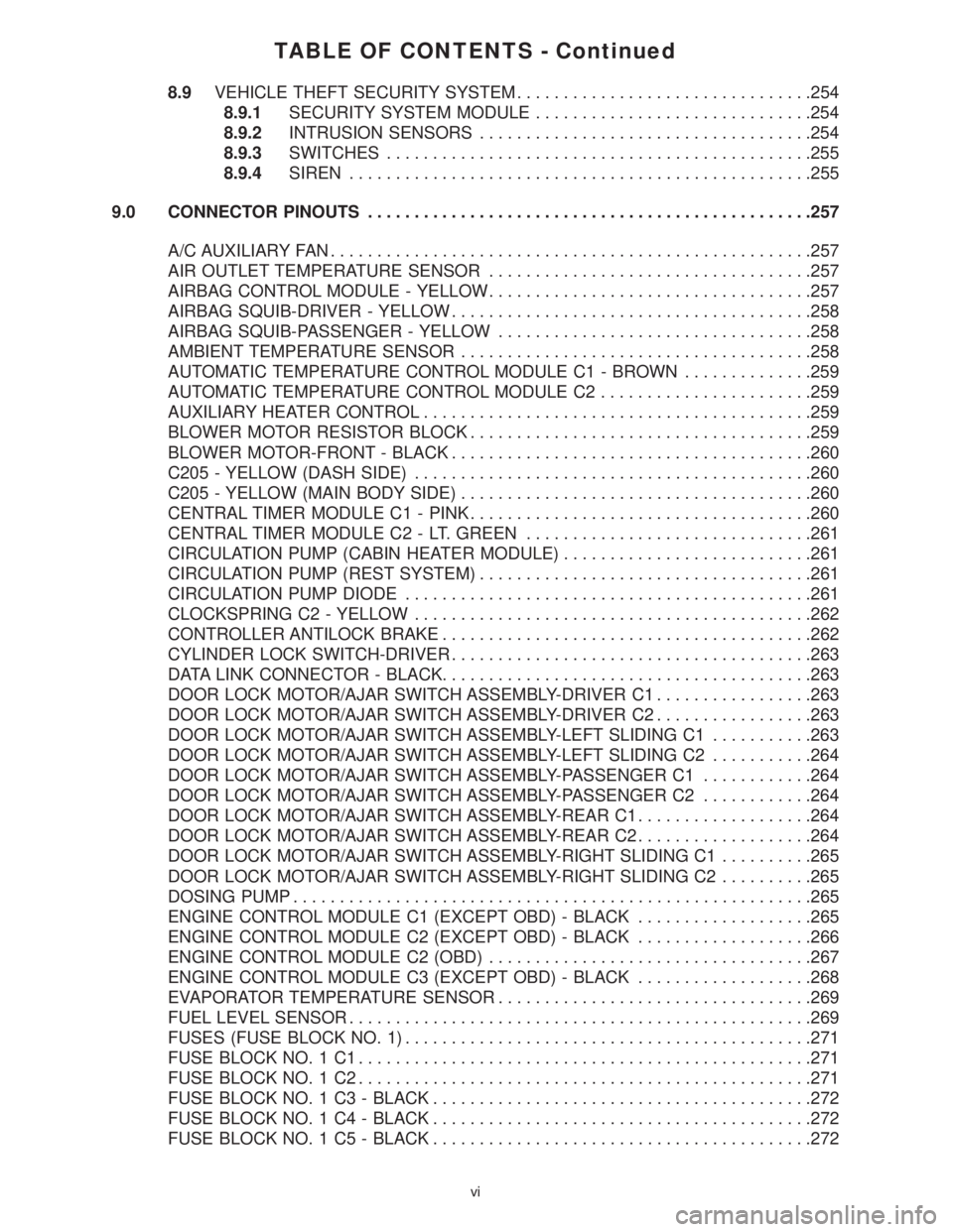 MERCEDES-BENZ SPRINTER 2006  Service Manual TABLE OF CONTENTS - Continued
8.9VEHICLE THEFT SECURITY SYSTEM................................254
8.9.1SECURITY SYSTEM MODULE..............................254
8.9.2INTRUSION SENSORS...................