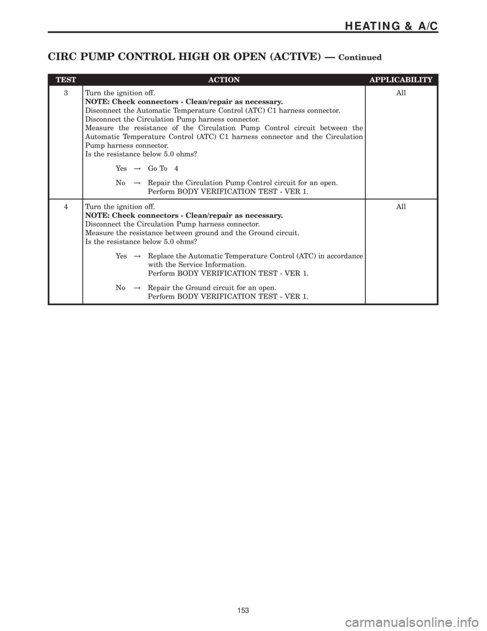 MERCEDES-BENZ SPRINTER 2006 Service Manual TEST ACTION APPLICABILITY
3 Turn the ignition off.
NOTE: Check connectors - Clean/repair as necessary.
Disconnect the Automatic Temperature Control (ATC) C1 harness connector.
Disconnect the Circulati MERCEDES-BENZ SPRINTER 2006 Service Manual TEST ACTION APPLICABILITY
3 Turn the ignition off.
NOTE: Check connectors - Clean/repair as necessary.
Disconnect the Automatic Temperature Control (ATC) C1 harness connector.
Disconnect the Circulati