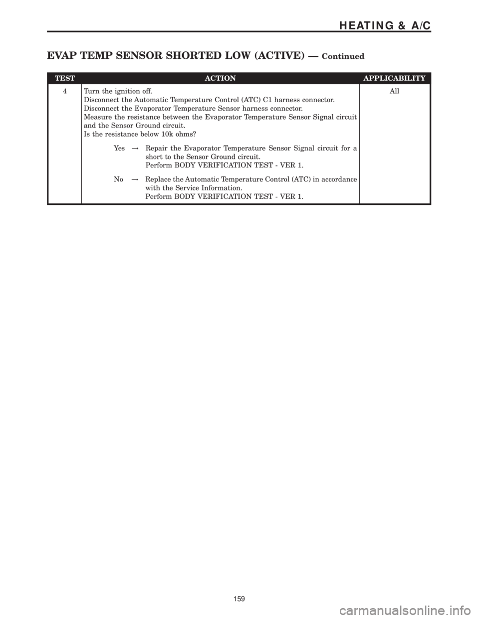 MERCEDES-BENZ SPRINTER 2006 Service Manual TEST ACTION APPLICABILITY
4 Turn the ignition off.
Disconnect the Automatic Temperature Control (ATC) C1 harness connector.
Disconnect the Evaporator Temperature Sensor harness connector.
Measure the MERCEDES-BENZ SPRINTER 2006 Service Manual TEST ACTION APPLICABILITY
4 Turn the ignition off.
Disconnect the Automatic Temperature Control (ATC) C1 harness connector.
Disconnect the Evaporator Temperature Sensor harness connector.
Measure the