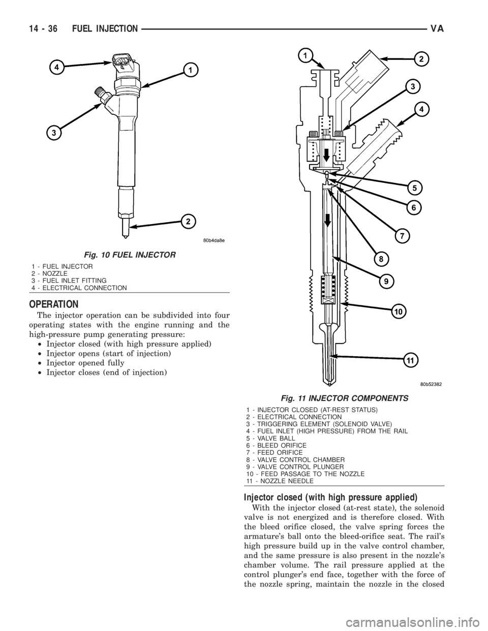 MERCEDES-BENZ SPRINTER 2006 Service Manual OPERATION
The injector operation can be subdivided into four
operating states with the engine running and the
high-pressure pump generating pressure:
²Injector closed (with high pressure applied)
²I MERCEDES-BENZ SPRINTER 2006 Service Manual OPERATION
The injector operation can be subdivided into four
operating states with the engine running and the
high-pressure pump generating pressure:
²Injector closed (with high pressure applied)
²I