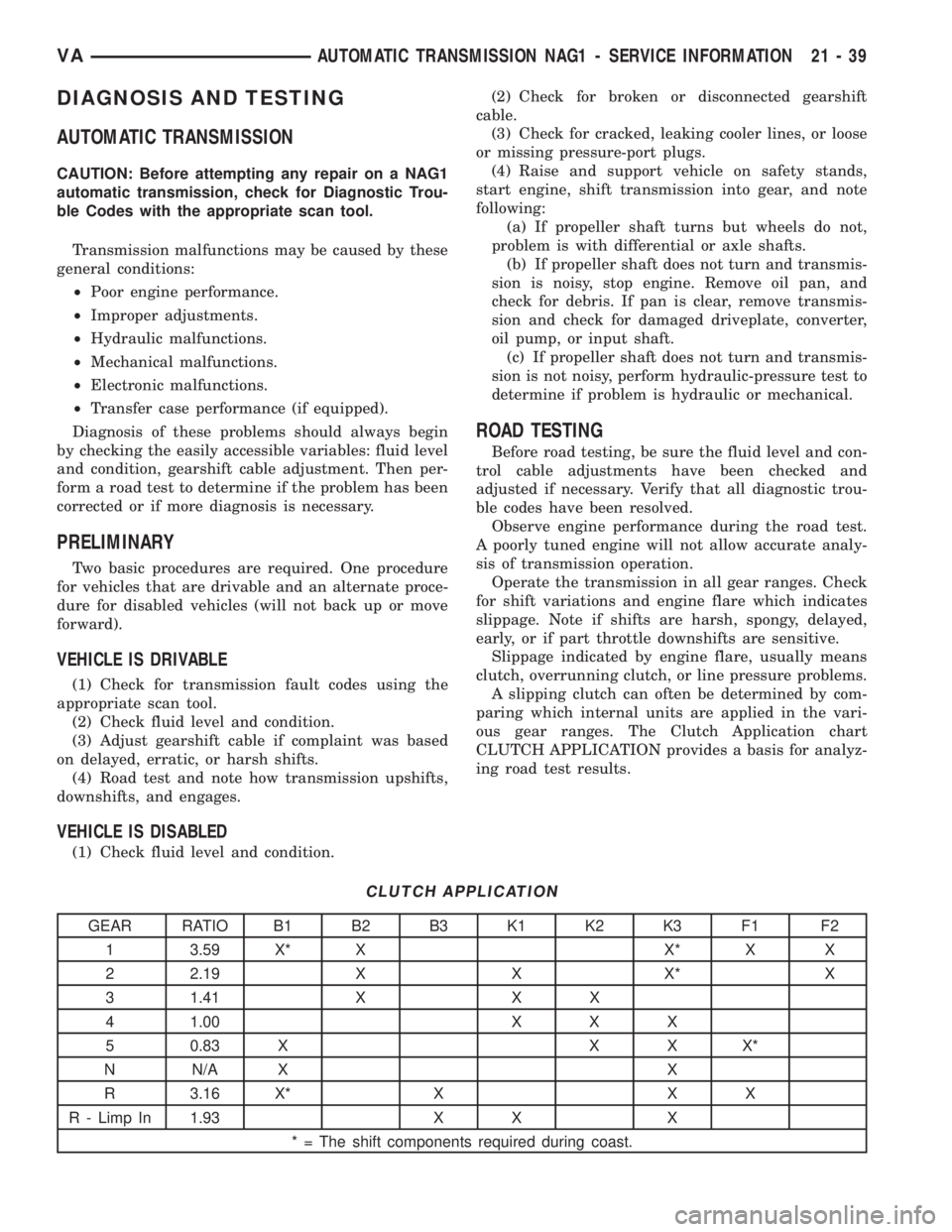 MERCEDES-BENZ SPRINTER 2006 Service Manual DIAGNOSIS AND TESTING
AUTOMATIC TRANSMISSION
CAUTION: Before attempting any repair on a NAG1
automatic transmission, check for Diagnostic Trou-
ble Codes with the appropriate scan tool.
Transmission m MERCEDES-BENZ SPRINTER 2006 Service Manual DIAGNOSIS AND TESTING
AUTOMATIC TRANSMISSION
CAUTION: Before attempting any repair on a NAG1
automatic transmission, check for Diagnostic Trou-
ble Codes with the appropriate scan tool.
Transmission m