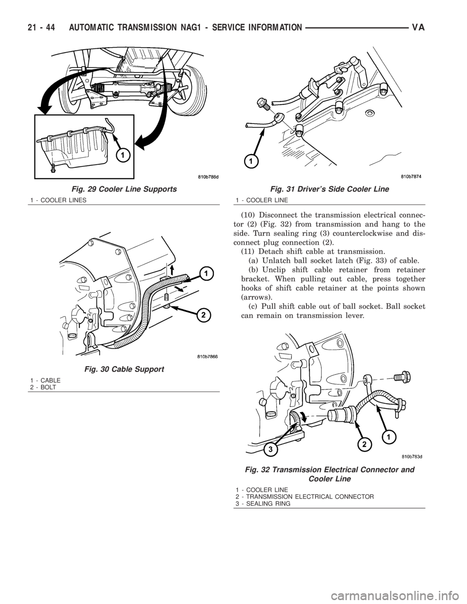 MERCEDES-BENZ SPRINTER 2006 Service Manual (10) Disconnect the transmission electrical connec-
tor (2) (Fig. 32) from transmission and hang to the
side. Turn sealing ring (3) counterclockwise and dis-
connect plug connection (2).
(11) Detach s MERCEDES-BENZ SPRINTER 2006 Service Manual (10) Disconnect the transmission electrical connec-
tor (2) (Fig. 32) from transmission and hang to the
side. Turn sealing ring (3) counterclockwise and dis-
connect plug connection (2).
(11) Detach s