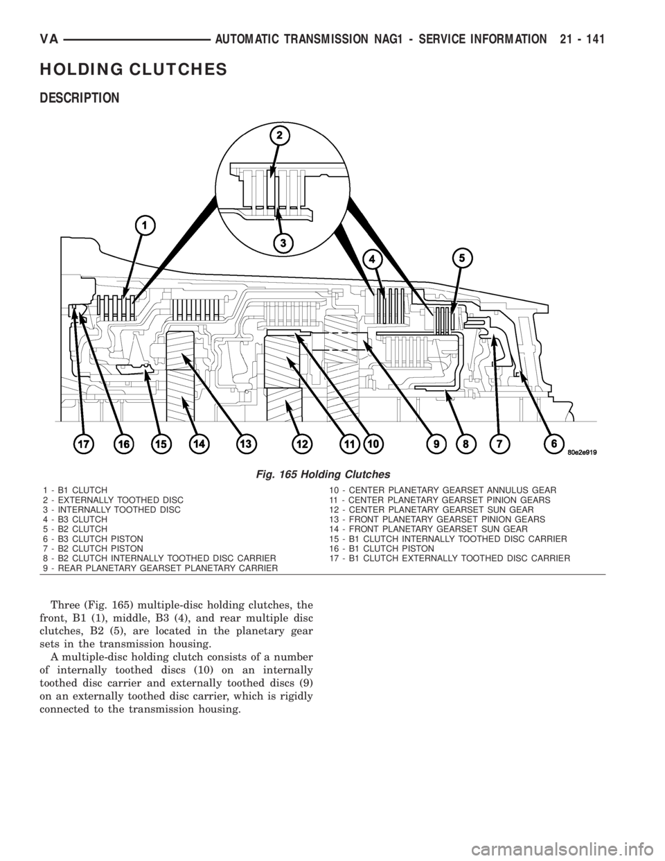 MERCEDES-BENZ SPRINTER 2006  Service Manual HOLDING CLUTCHES
DESCRIPTION
Three (Fig. 165) multiple-disc holding clutches, the
front, B1 (1), middle, B3 (4), and rear multiple disc
clutches, B2 (5), are located in the planetary gear
sets in the 