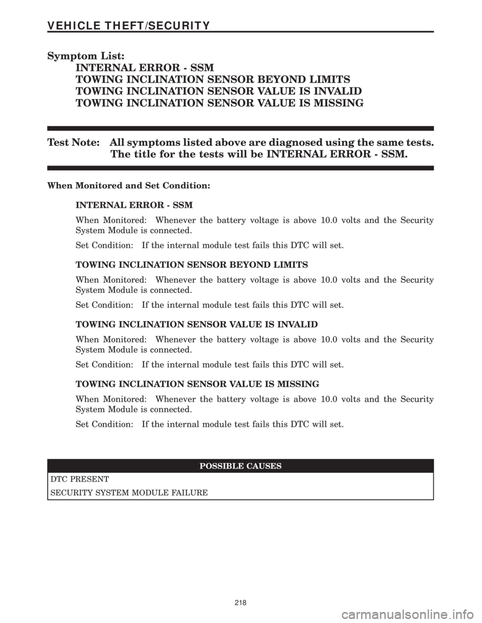 MERCEDES-BENZ SPRINTER 2006  Service Manual Symptom List:
INTERNAL ERROR - SSM
TOWING INCLINATION SENSOR BEYOND LIMITS
TOWING INCLINATION SENSOR VALUE IS INVALID
TOWING INCLINATION SENSOR VALUE IS MISSING
Test Note: All symptoms listed above ar