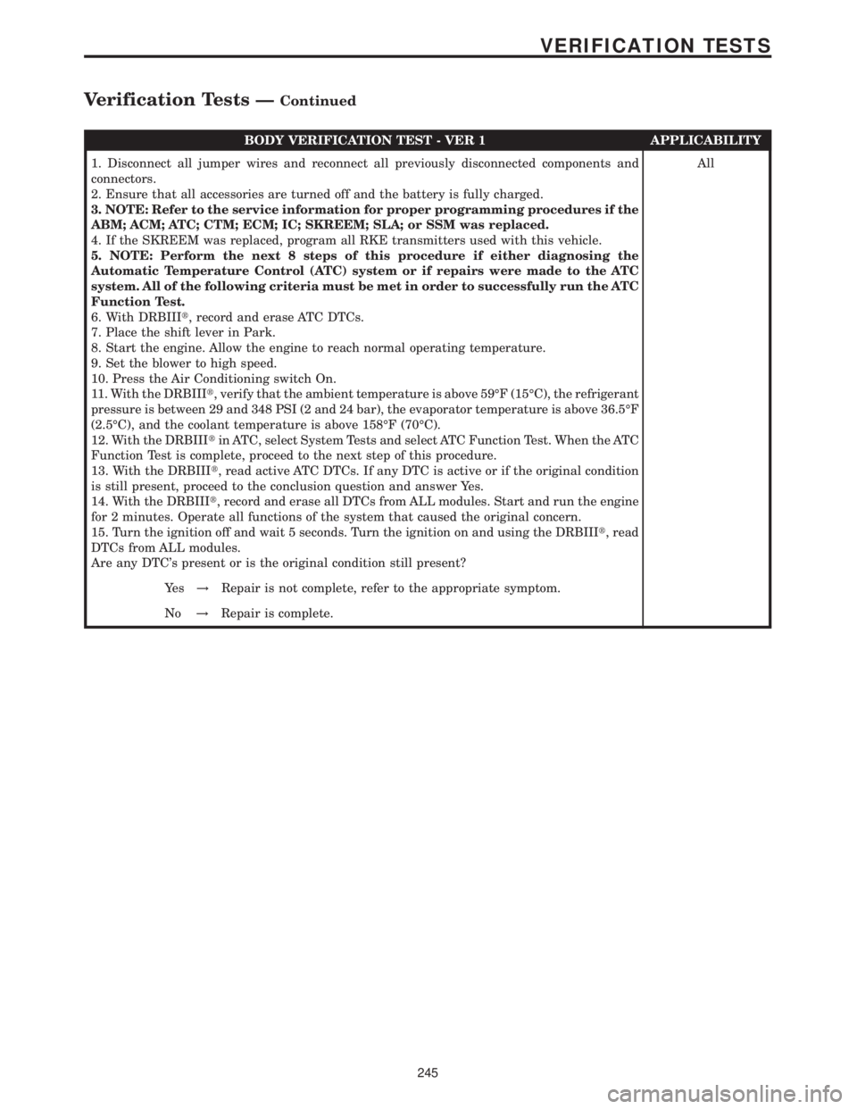 MERCEDES-BENZ SPRINTER 2006  Service Manual BODY VERIFICATION TEST - VER 1 APPLICABILITY
1. Disconnect all jumper wires and reconnect all previously disconnected components and
connectors.
2. Ensure that all accessories are turned off and the b