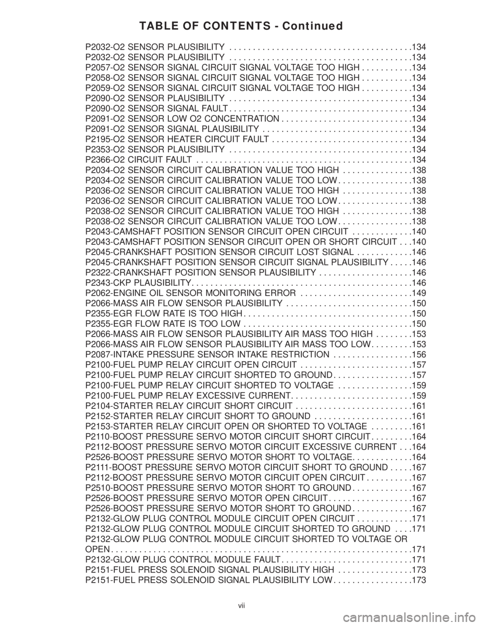 MERCEDES-BENZ SPRINTER 2006  Service Manual TABLE OF CONTENTS - Continued
P2032-O2 SENSOR PLAUSIBILITY.......................................134
P2032-O2 SENSOR PLAUSIBILITY.......................................134
P2057-O2 SENSOR SIGNAL CIRCU
