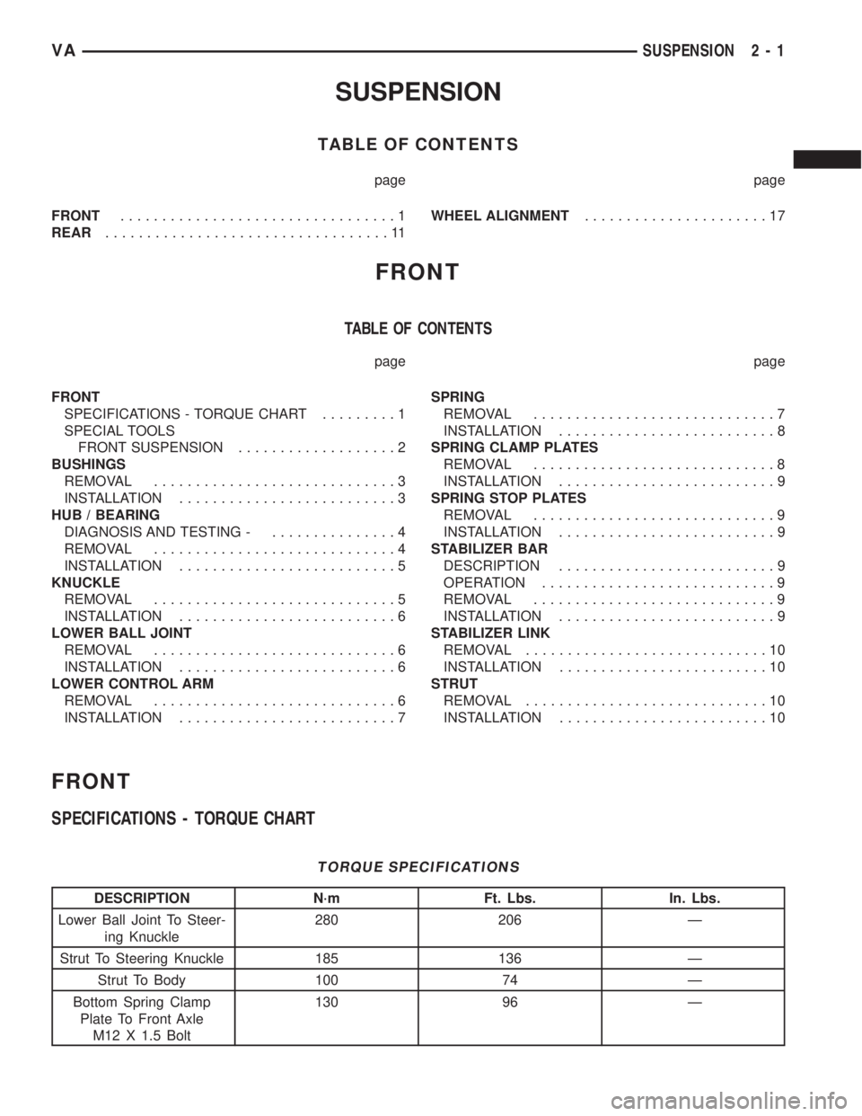 MERCEDES-BENZ SPRINTER 2006 Service Manual SUSPENSION
TABLE OF CONTENTS
page page
FRONT.................................1
REAR..................................11WHEEL ALIGNMENT......................17
FRONT
TABLE OF CONTENTS
page page
FRONT
S MERCEDES-BENZ SPRINTER 2006 Service Manual SUSPENSION
TABLE OF CONTENTS
page page
FRONT.................................1
REAR..................................11WHEEL ALIGNMENT......................17
FRONT
TABLE OF CONTENTS
page page
FRONT
S