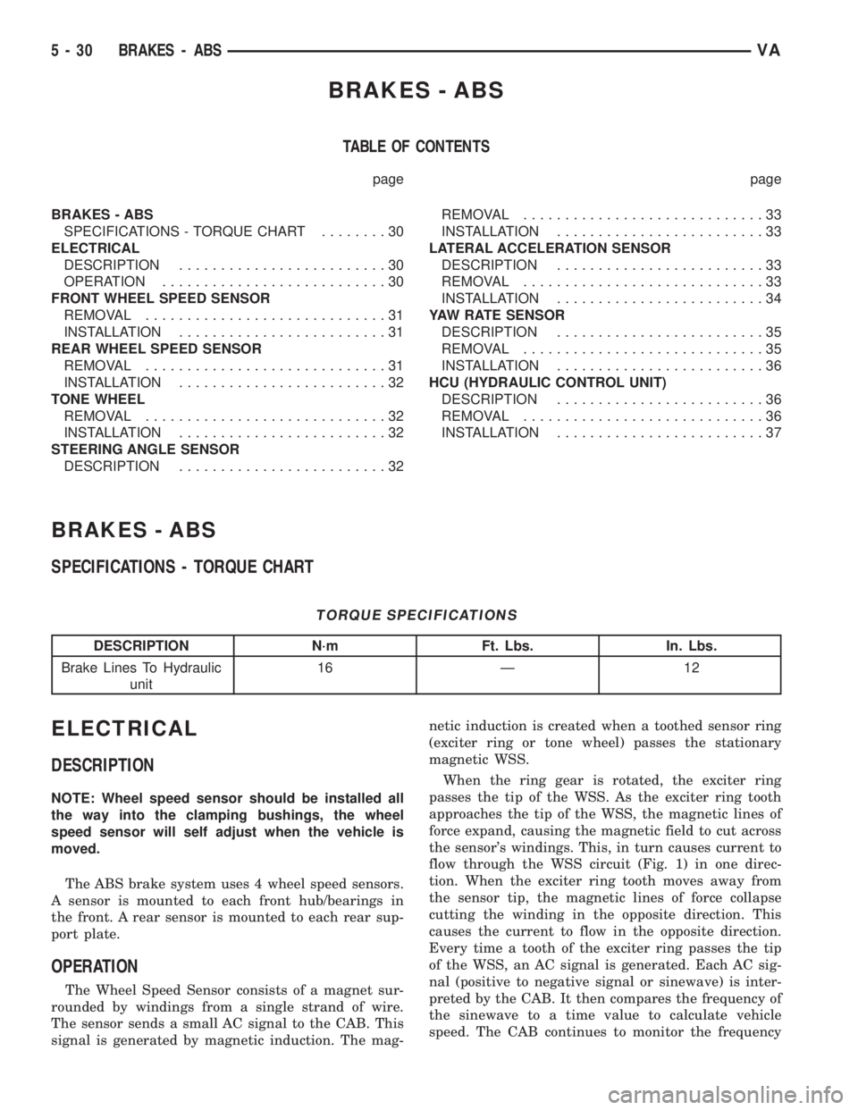 MERCEDES-BENZ SPRINTER 2006 Service Manual BRAKES - ABS
TABLE OF CONTENTS
page page
BRAKES - ABS
SPECIFICATIONS - TORQUE CHART........30
ELECTRICAL
DESCRIPTION.........................30
OPERATION...........................30
FRONT WHEEL SPEED MERCEDES-BENZ SPRINTER 2006 Service Manual BRAKES - ABS
TABLE OF CONTENTS
page page
BRAKES - ABS
SPECIFICATIONS - TORQUE CHART........30
ELECTRICAL
DESCRIPTION.........................30
OPERATION...........................30
FRONT WHEEL SPEED