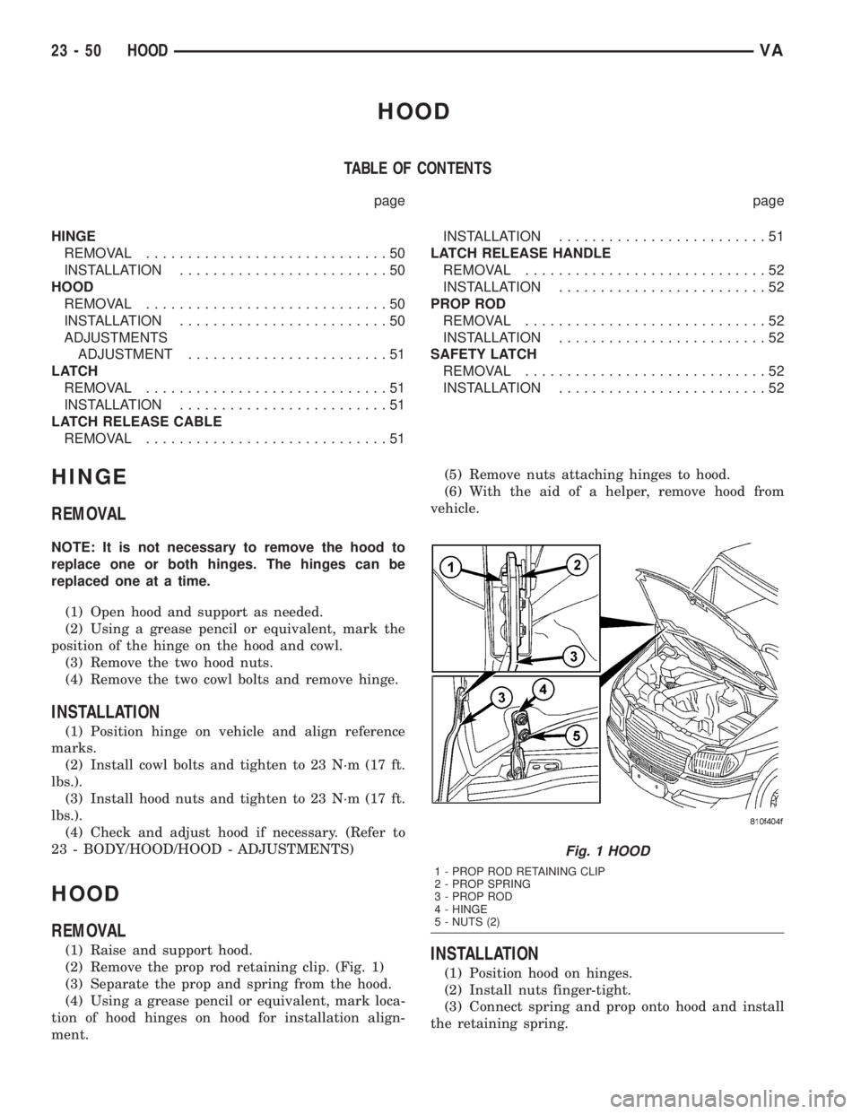 MERCEDES-BENZ SPRINTER 2005 Service Repair Manual HOOD
TABLE OF CONTENTS
page page
HINGE
REMOVAL.............................50
INSTALLATION.........................50
HOOD
REMOVAL.............................50
INSTALLATION.........................5 MERCEDES-BENZ SPRINTER 2005 Service Repair Manual HOOD
TABLE OF CONTENTS
page page
HINGE
REMOVAL.............................50
INSTALLATION.........................50
HOOD
REMOVAL.............................50
INSTALLATION.........................5