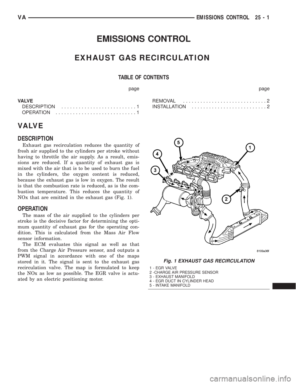 MERCEDES-BENZ SPRINTER 2005 Service Repair Manual EMISSIONS CONTROL
EXHAUST GAS RECIRCULATION
TABLE OF CONTENTS
page page
VA LV E
DESCRIPTION..........................1
OPERATION............................1REMOVAL.............................2
INSTA MERCEDES-BENZ SPRINTER 2005 Service Repair Manual EMISSIONS CONTROL
EXHAUST GAS RECIRCULATION
TABLE OF CONTENTS
page page
VA LV E
DESCRIPTION..........................1
OPERATION............................1REMOVAL.............................2
INSTA