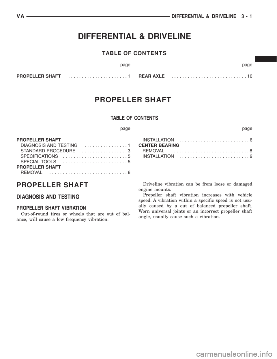 MERCEDES-BENZ SPRINTER 2005 Service Service Manual DIFFERENTIAL & DRIVELINE
TABLE OF CONTENTS
page page
PROPELLER SHAFT......................1REAR AXLE............................10
PROPELLER SHAFT
TABLE OF CONTENTS
page page
PROPELLER SHAFT
DIAGNOSIS MERCEDES-BENZ SPRINTER 2005 Service Service Manual DIFFERENTIAL & DRIVELINE
TABLE OF CONTENTS
page page
PROPELLER SHAFT......................1REAR AXLE............................10
PROPELLER SHAFT
TABLE OF CONTENTS
page page
PROPELLER SHAFT
DIAGNOSIS