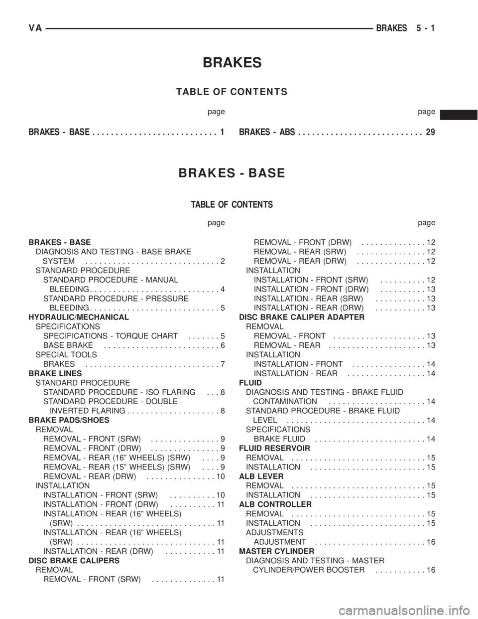 MERCEDES-BENZ SPRINTER 2005 Service Manual PDF BRAKES
TABLE OF CONTENTS
page page
BRAKES - BASE........................... 1BRAKES - ABS........................... 29
BRAKES - BASE
TABLE OF CONTENTS
page page
BRAKES - BASE
DIAGNOSIS AND TESTING - MERCEDES-BENZ SPRINTER 2005 Service Manual PDF BRAKES
TABLE OF CONTENTS
page page
BRAKES - BASE........................... 1BRAKES - ABS........................... 29
BRAKES - BASE
TABLE OF CONTENTS
page page
BRAKES - BASE
DIAGNOSIS AND TESTING -