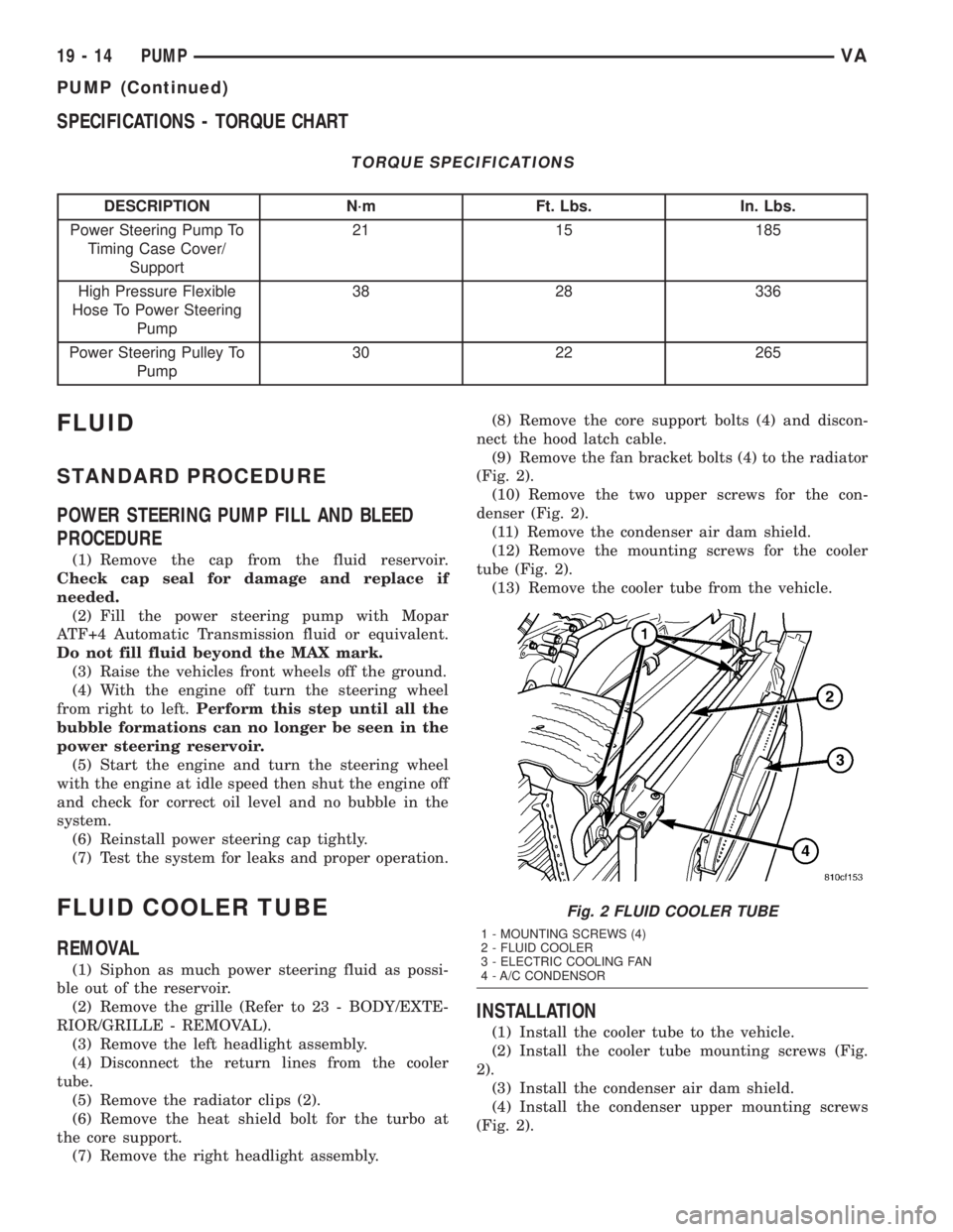 MERCEDES-BENZ SPRINTER 2005 Service Repair Manual SPECIFICATIONS - TORQUE CHART
TORQUE SPECIFICATIONS
DESCRIPTION N´m Ft. Lbs. In. Lbs.
Power Steering Pump To
Timing Case Cover/
Support21 15 185
High Pressure Flexible
Hose To Power Steering
Pump38 2 MERCEDES-BENZ SPRINTER 2005 Service Repair Manual SPECIFICATIONS - TORQUE CHART
TORQUE SPECIFICATIONS
DESCRIPTION N´m Ft. Lbs. In. Lbs.
Power Steering Pump To
Timing Case Cover/
Support21 15 185
High Pressure Flexible
Hose To Power Steering
Pump38 2