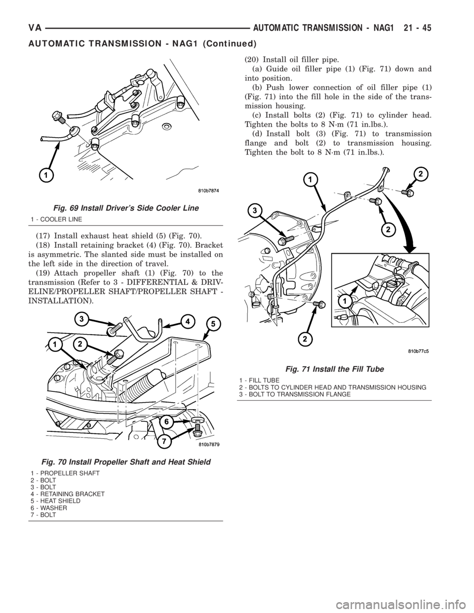 MERCEDES-BENZ SPRINTER 2005 Service Repair Manual (17) Install exhaust heat shield (5) (Fig. 70).
(18) Install retaining bracket (4) (Fig. 70). Bracket
is asymmetric. The slanted side must be installed on
the left side in the direction of travel.
(19 MERCEDES-BENZ SPRINTER 2005 Service Repair Manual (17) Install exhaust heat shield (5) (Fig. 70).
(18) Install retaining bracket (4) (Fig. 70). Bracket
is asymmetric. The slanted side must be installed on
the left side in the direction of travel.
(19
