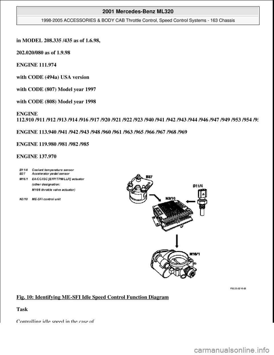 MERCEDES-BENZ ML320 1997 Complete Repair Manual in MODEL 208.335 /435 as of 1.6.98,
202.020/080 as of 1.9.98
ENGINE 111.974
with CODE (494a) USA version
with CODE (807) Model year 1997
with CODE (808) Model year 1998
ENGINE
112.910 /91 MERCEDES-BENZ ML320 1997 Complete Repair Manual in MODEL 208.335 /435 as of 1.6.98,
202.020/080 as of 1.9.98
ENGINE 111.974
with CODE (494a) USA version
with CODE (807) Model year 1997
with CODE (808) Model year 1998
ENGINE
112.910 /91