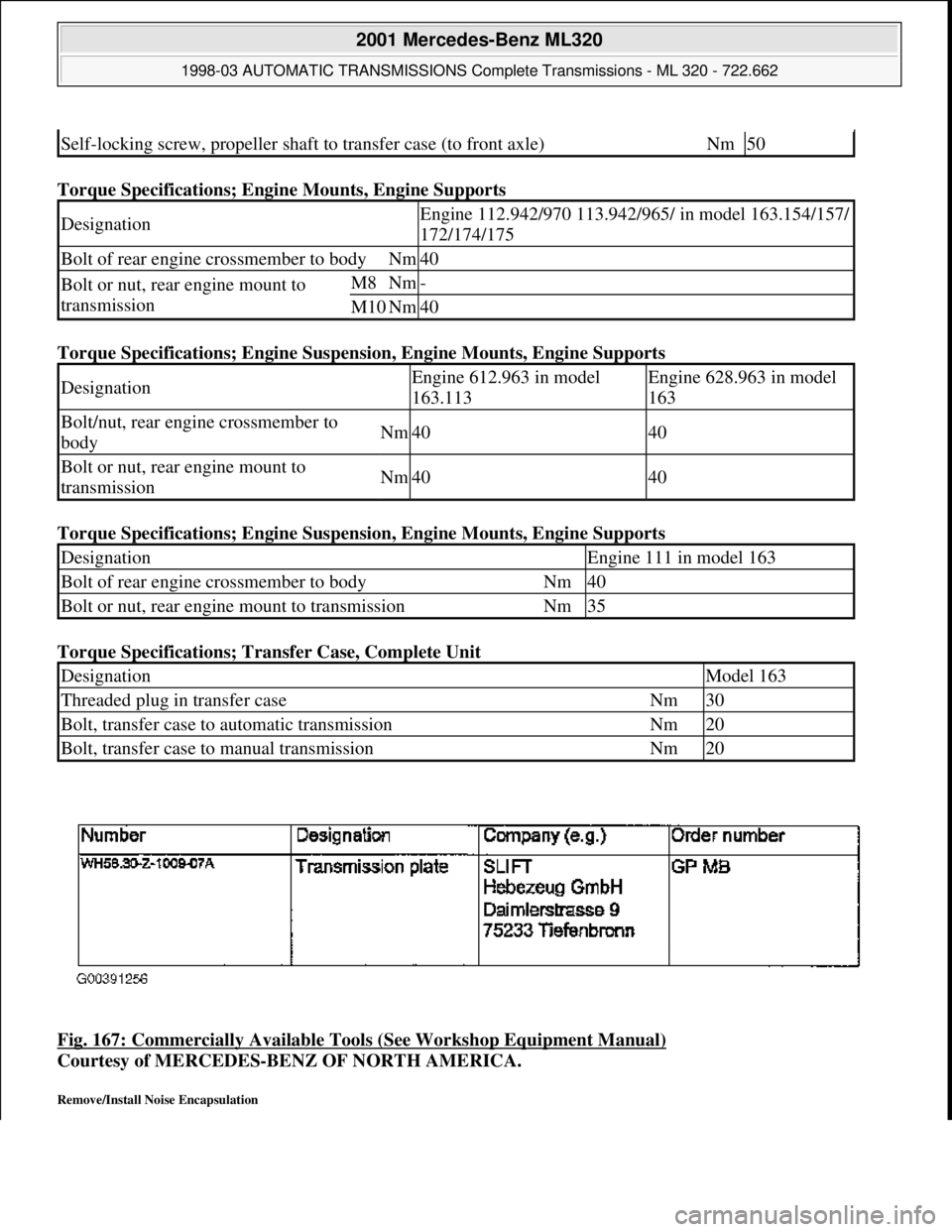 MERCEDES-BENZ ML350 1997 Complete Repair Manual Torque Specifications; Engine Mounts, Engine Supports
Torque Specifications; Engine Suspension, Engine Mounts, Engine Supports
Torque Specifications; Engine Suspension, Engine Mounts, Engine Support MERCEDES-BENZ ML350 1997 Complete Repair Manual Torque Specifications; Engine Mounts, Engine Supports
Torque Specifications; Engine Suspension, Engine Mounts, Engine Supports
Torque Specifications; Engine Suspension, Engine Mounts, Engine Support