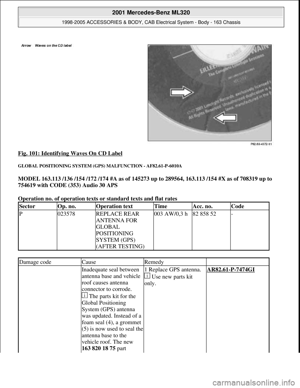 MERCEDES-BENZ ML350 1997  Complete Repair Manual Fig. 101: Identifying Waves On CD Label 
GLOBAL POSITIONING SYSTEM (GPS) MALFUNCTION - AF82.61-P-6010A 
MODEL 163.113 /136 /154 /172 /174 #A as of 145273 up to 289564, 163.113 /154 #X as of 708319 up 
