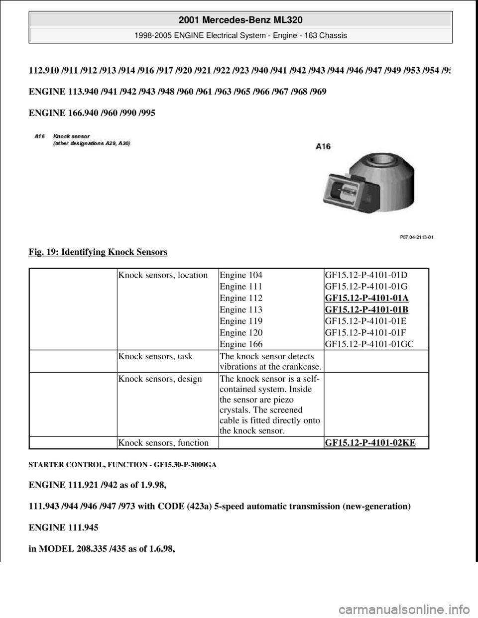 MERCEDES-BENZ ML350 1997  Complete Repair Manual 112.910 /911 /912 /913 /914 /916 /917 /920 /921 /922 /923 /940 /941 /942 /943 /944 /946 /947 /949 /953 /954 /95
ENGINE 113.940 /941 /942 /943 /948 /960 /961 /963 /965 /966 /967 /968 /969  
ENGINE 166.