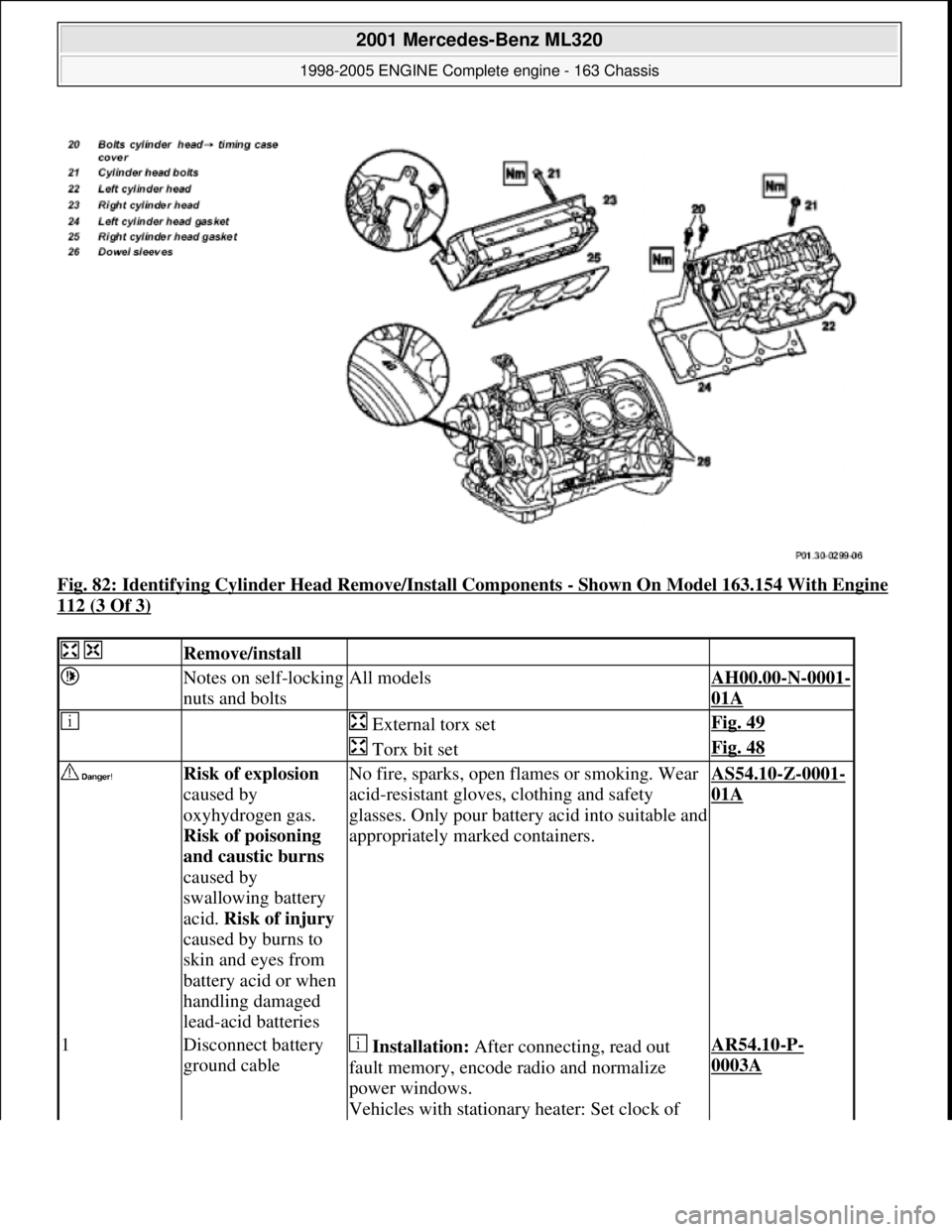 MERCEDES-BENZ ML350 1997  Complete Repair Manual Fig. 82: Identifying Cylinder Head  Remove/Install Components - Shown On Model 163.154 With Engine 
112 (3 Of 3) 
  Remove/install  
 Notes on self-locking  
nuts and boltsAll modelsAH00.00-N-0001-
01
