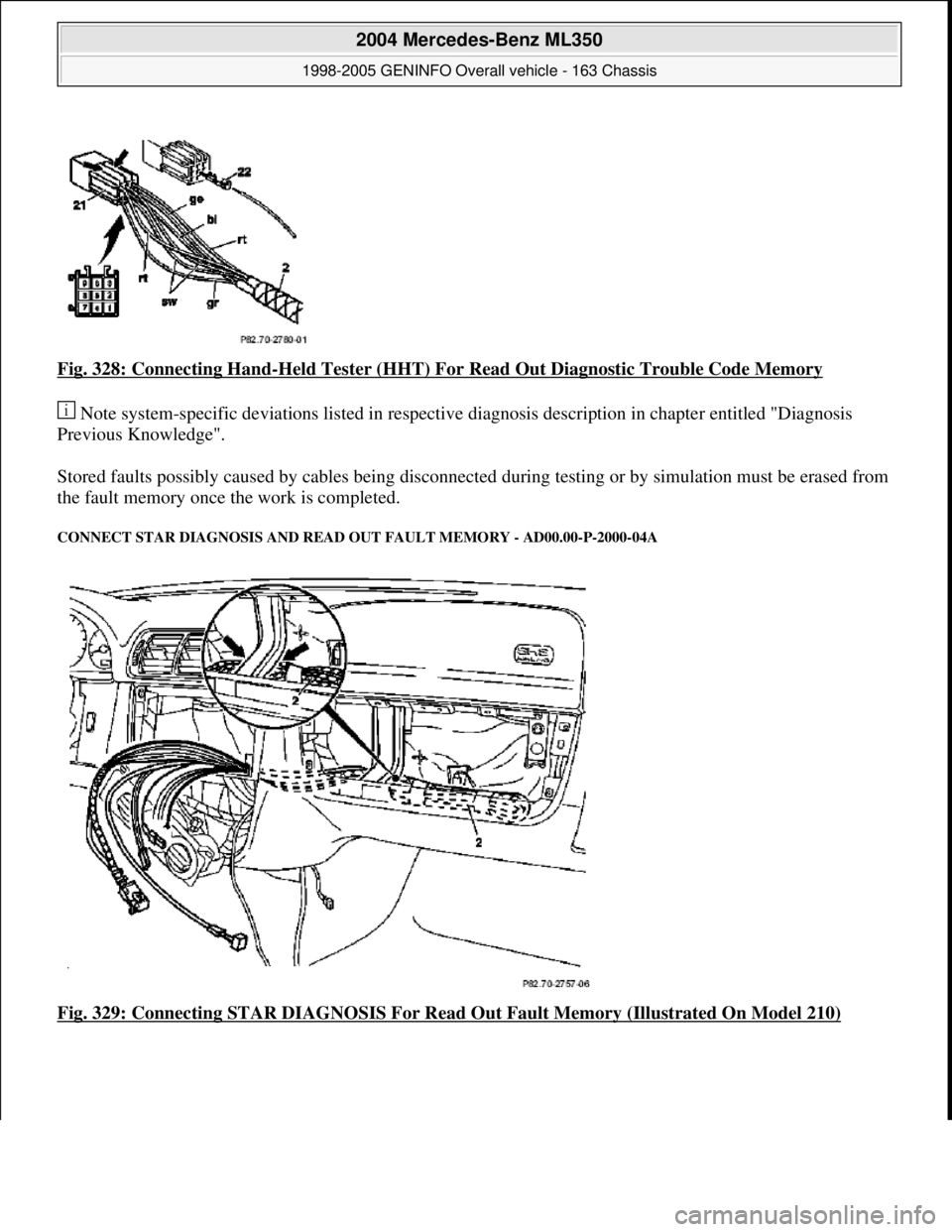 MERCEDES-BENZ ML350 1997 Complete Repair Manual Fig. 328: Connecting Hand-Held Tester (HHT) For Read Out Diagnostic Trouble Code Memory
Note system-specific deviations listed in respective diagnosis description in chapter entitled "Diagnosis
Pre MERCEDES-BENZ ML350 1997 Complete Repair Manual Fig. 328: Connecting Hand-Held Tester (HHT) For Read Out Diagnostic Trouble Code Memory
Note system-specific deviations listed in respective diagnosis description in chapter entitled "Diagnosis
Pre