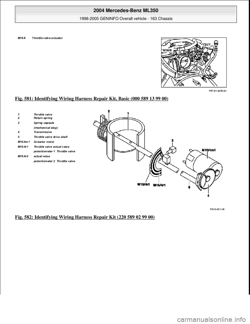 MERCEDES-BENZ ML350 1997  Complete Repair Manual Fig. 581: Identifying Wiring Harness  Repair Kit, Basic (000 589 13 99 00)  
Fig. 582: Identifying Wiring Ha  rness Repair Kit (220 589 02 99 00)
 
2004 Mercedes-Benz ML350 
1998-2005 GENINFO Overall 