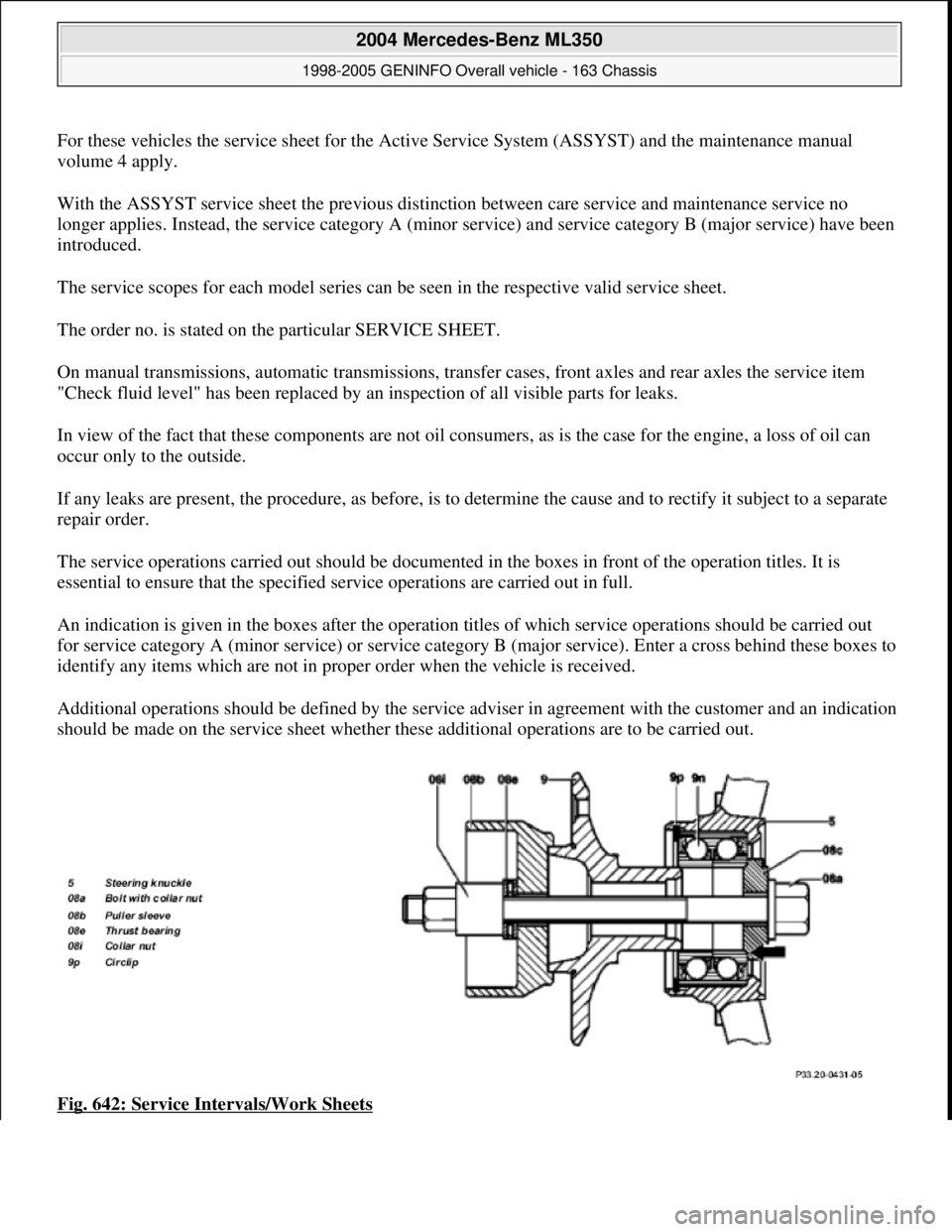 MERCEDES-BENZ ML350 1997  Complete Repair Manual For these vehicles the service sheet for the Active Service System (ASSYST) and the maintenance manual 
volume 4 apply. 
With the ASSYST service sheet the previous distinction between care service and