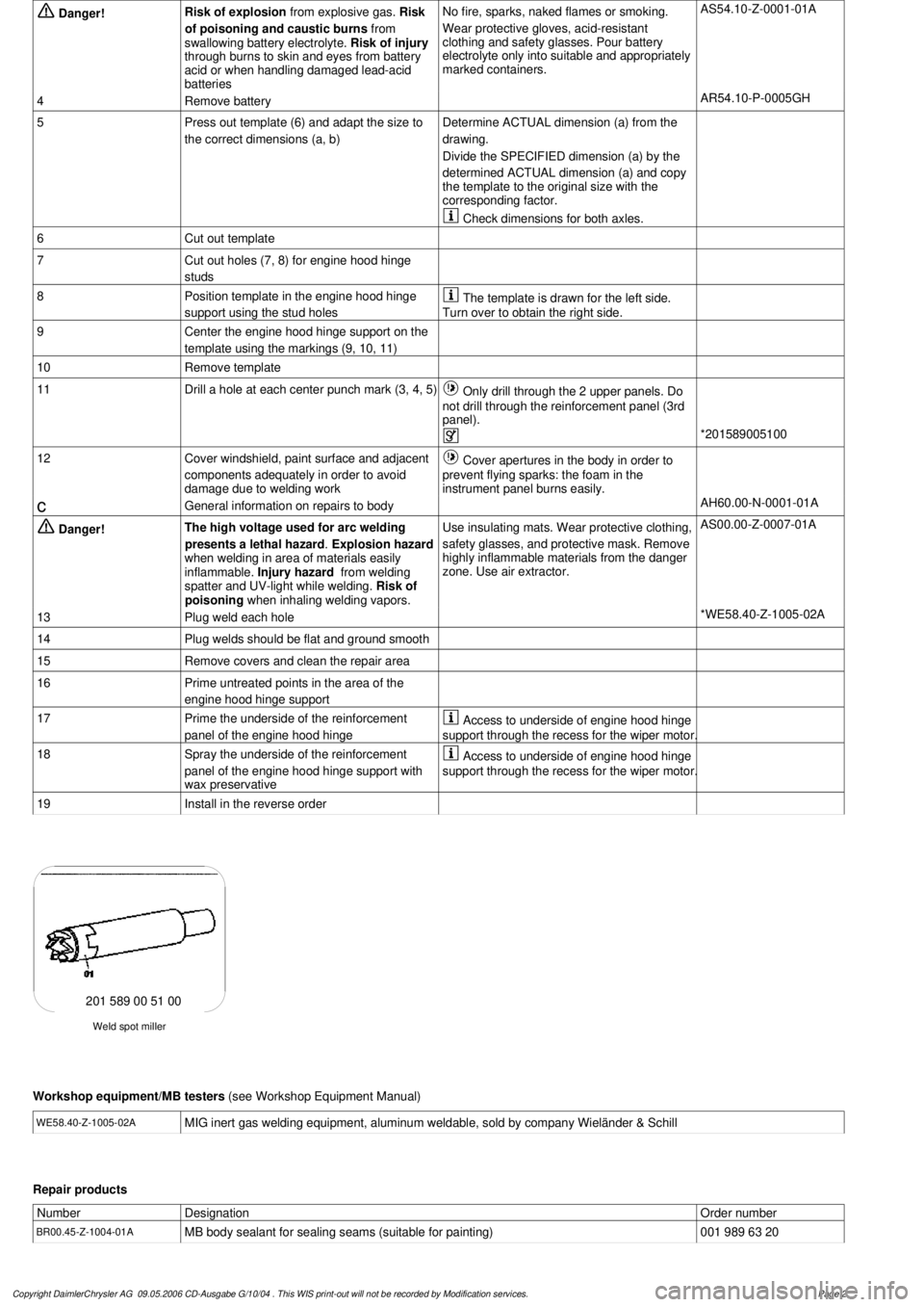 MERCEDES-BENZ ML350 1997 Complete Repair Manual
Danger!
Risk of explosion
from explosive gas.
Risk
of poisoning and caustic burns from
swallowing battery electrolyte.
Risk of injury
through burns to skin and eyes from battery
aci MERCEDES-BENZ ML350 1997 Complete Repair Manual
Danger!
Risk of explosion
from explosive gas.
Risk
of poisoning and caustic burns from
swallowing battery electrolyte.
Risk of injury
through burns to skin and eyes from battery
aci