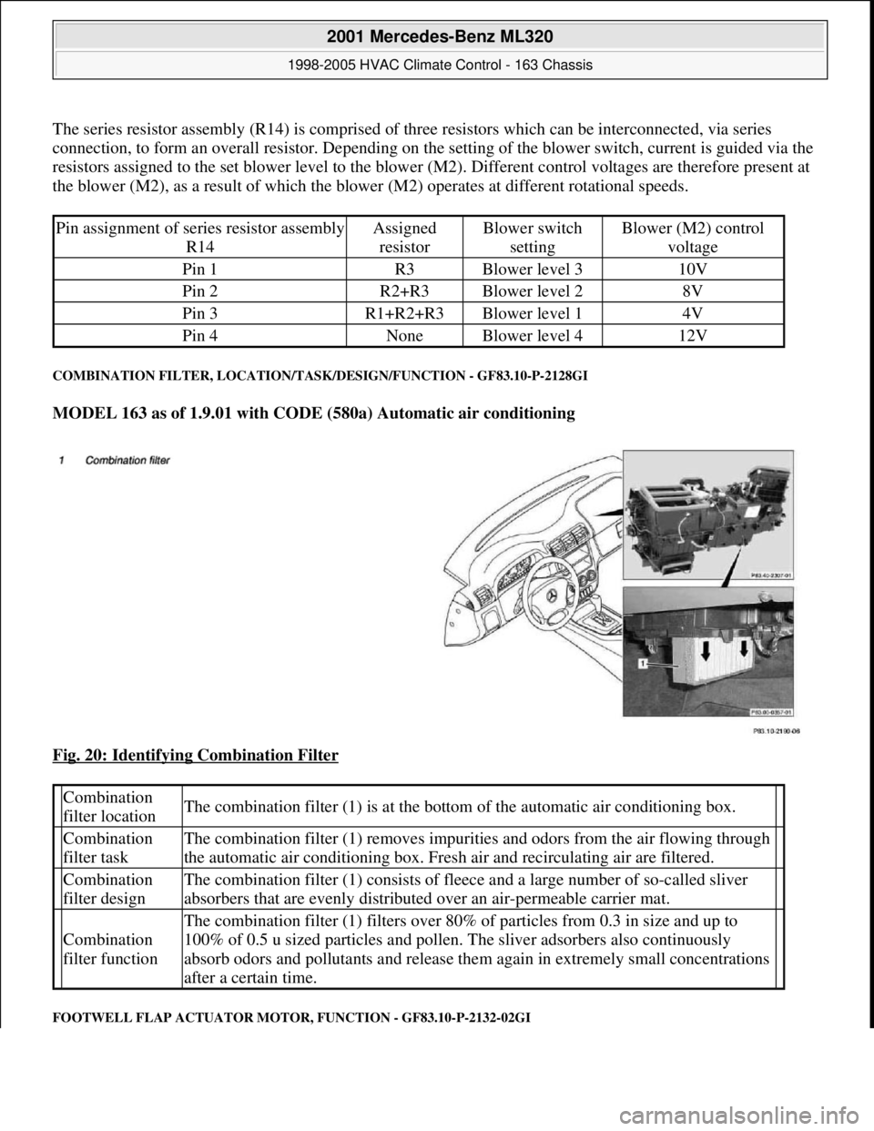 MERCEDES-BENZ ML350 1997 Complete Repair Manual The series resistor assembly (R14) is comprised of three resistors which can be interconnected, via series
connection, to form an overall resistor. Depending on the setting of the blower switch, curr MERCEDES-BENZ ML350 1997 Complete Repair Manual The series resistor assembly (R14) is comprised of three resistors which can be interconnected, via series
connection, to form an overall resistor. Depending on the setting of the blower switch, curr