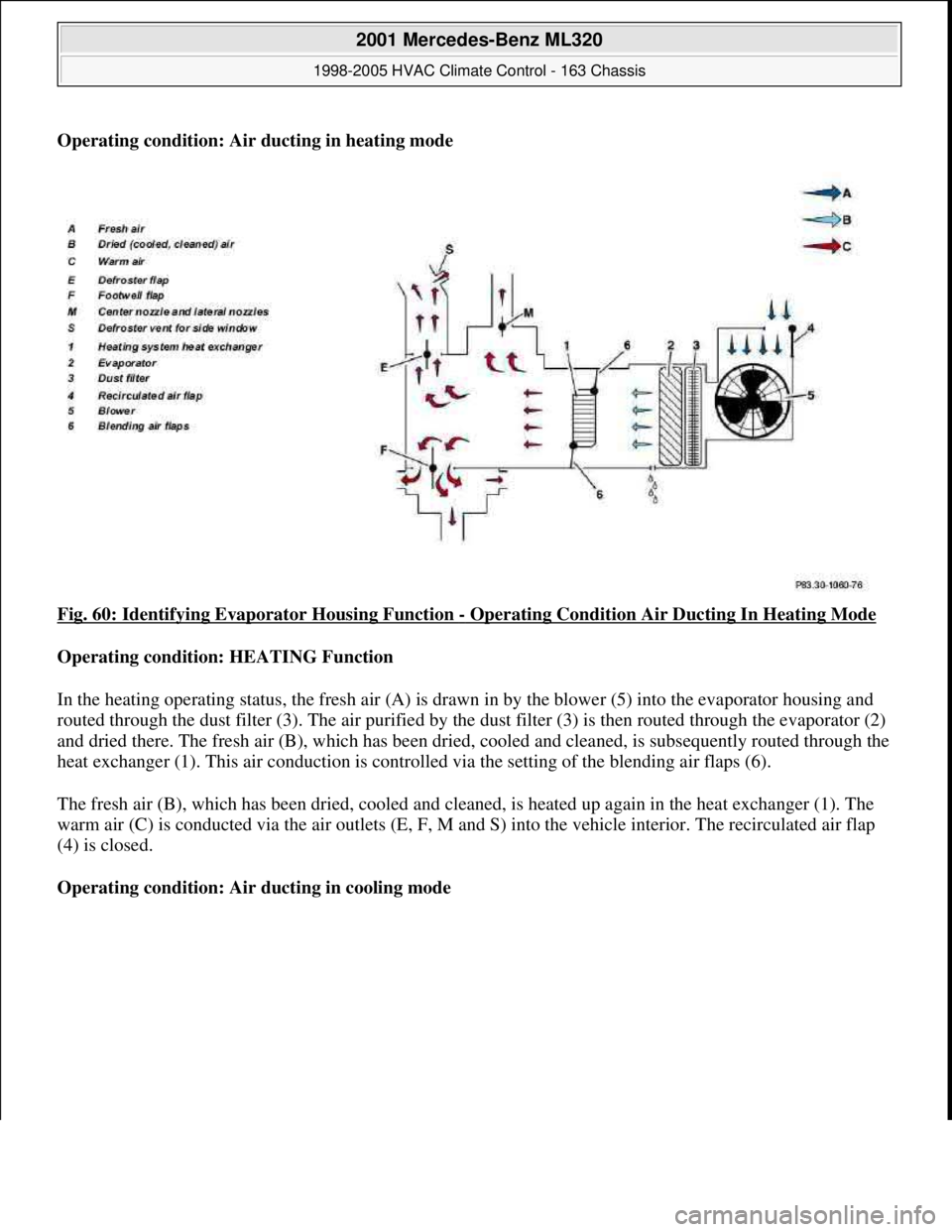 MERCEDES-BENZ ML350 1997 Complete Repair Manual Operating condition: Air ducting in heating mode
Fig. 60: Identifying Evaporator Housing Function
- Operating Condition Air Ducting In Heating Mode
Operating condition: HEATING Function
In the hea MERCEDES-BENZ ML350 1997 Complete Repair Manual Operating condition: Air ducting in heating mode
Fig. 60: Identifying Evaporator Housing Function
- Operating Condition Air Ducting In Heating Mode
Operating condition: HEATING Function
In the hea