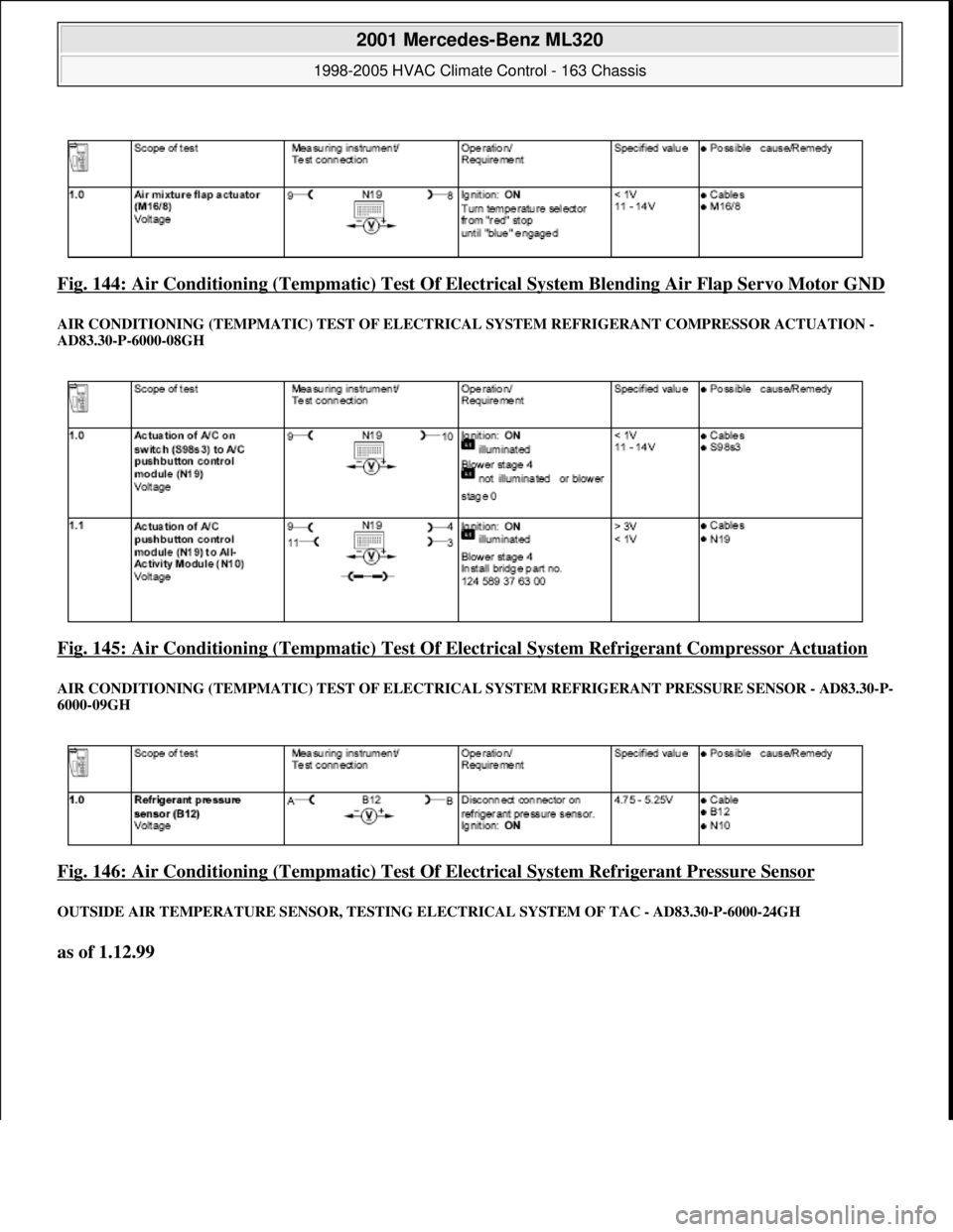 MERCEDES-BENZ ML350 1997  Complete Repair Manual Fig. 144: Air Conditioning (Tempmat ic) Test Of Electrical System Blending Air Flap Servo Motor GND 
AIR CONDITIONING (TEMPMATIC) TEST OF ELECTRICAL SYSTEM REFRIGERANT COMPRESSOR ACTUATION -  
AD83.30