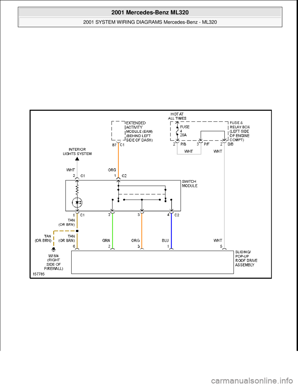 MERCEDES-BENZ ML350 1997  Complete Repair Manual  
2001 Mercedes-Benz ML320 
2001 SYSTEM WIRING DIAGRAMS  Mercedes-Benz - ML320  
me  
Saturday, October 02, 2010 3:28:00 PMPage 98 © 2006 Mitchell Repair Information Company, LLC.  