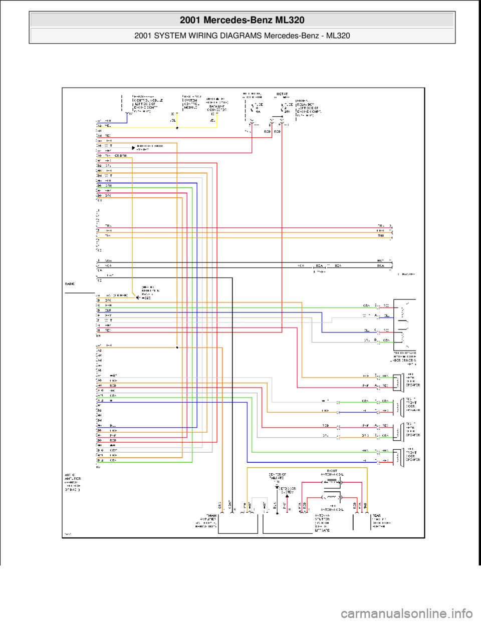 MERCEDES-BENZ ML350 1997  Complete Repair Manual  
2001 Mercedes-Benz ML320 
2001 SYSTEM WIRING DIAGRAMS  Mercedes-Benz - ML320  
me  
Saturday, October 02, 2010 3:28:00 PMPage 110 © 2006 Mitchell Repair Information Company, LLC.  