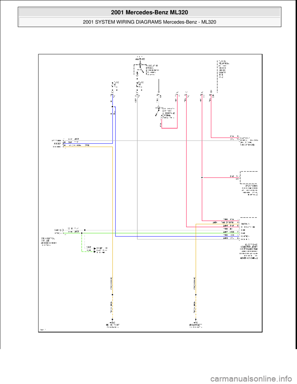 MERCEDES-BENZ ML350 1997  Complete Repair Manual  
2001 Mercedes-Benz ML320 
2001 SYSTEM WIRING DIAGRAMS  Mercedes-Benz - ML320  
me  
Saturday, October 02, 2010 3:28:00 PMPage 112 © 2006 Mitchell Repair Information Company, LLC.  